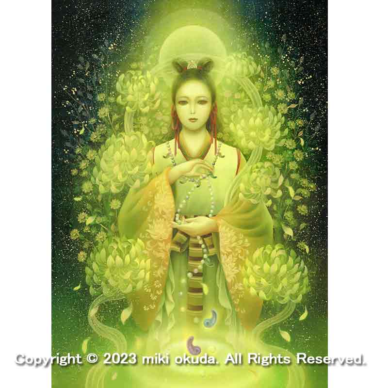 菊理媛尊(くくりひめのみこと)(光稀) 開運絵 手彩色ジクレー版画 スピリチュアル 輝く顔料で一枚ずつエネルギーを加筆