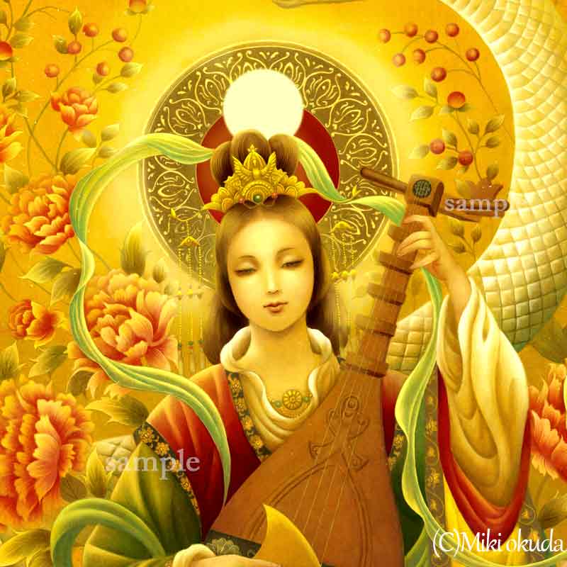 白蛇弁才天 七福神 開運絵 仏画 ジクレー版画 スピリチュアル SS~Mサイズ