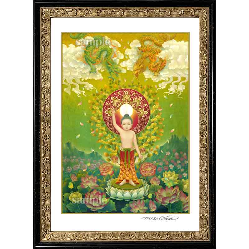 花まつり~釈迦誕生図 開運絵 仏画 ジクレー版画 スピリチュアル SS~Mサイズ