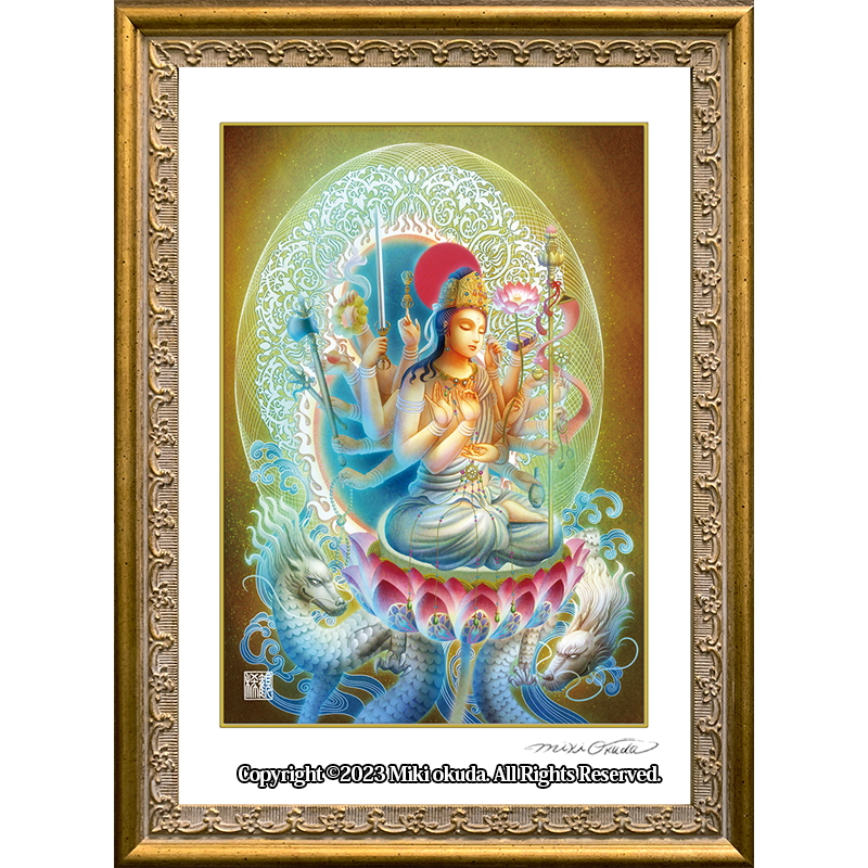 准胝観音菩薩 開運絵 仏画 ジクレー版画 スピリチュアル SS~Mサイズ