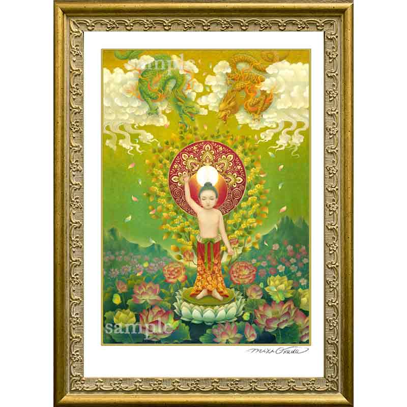 花まつり~釈迦誕生図 開運絵 仏画 ジクレー版画 スピリチュアル SS~Mサイズ