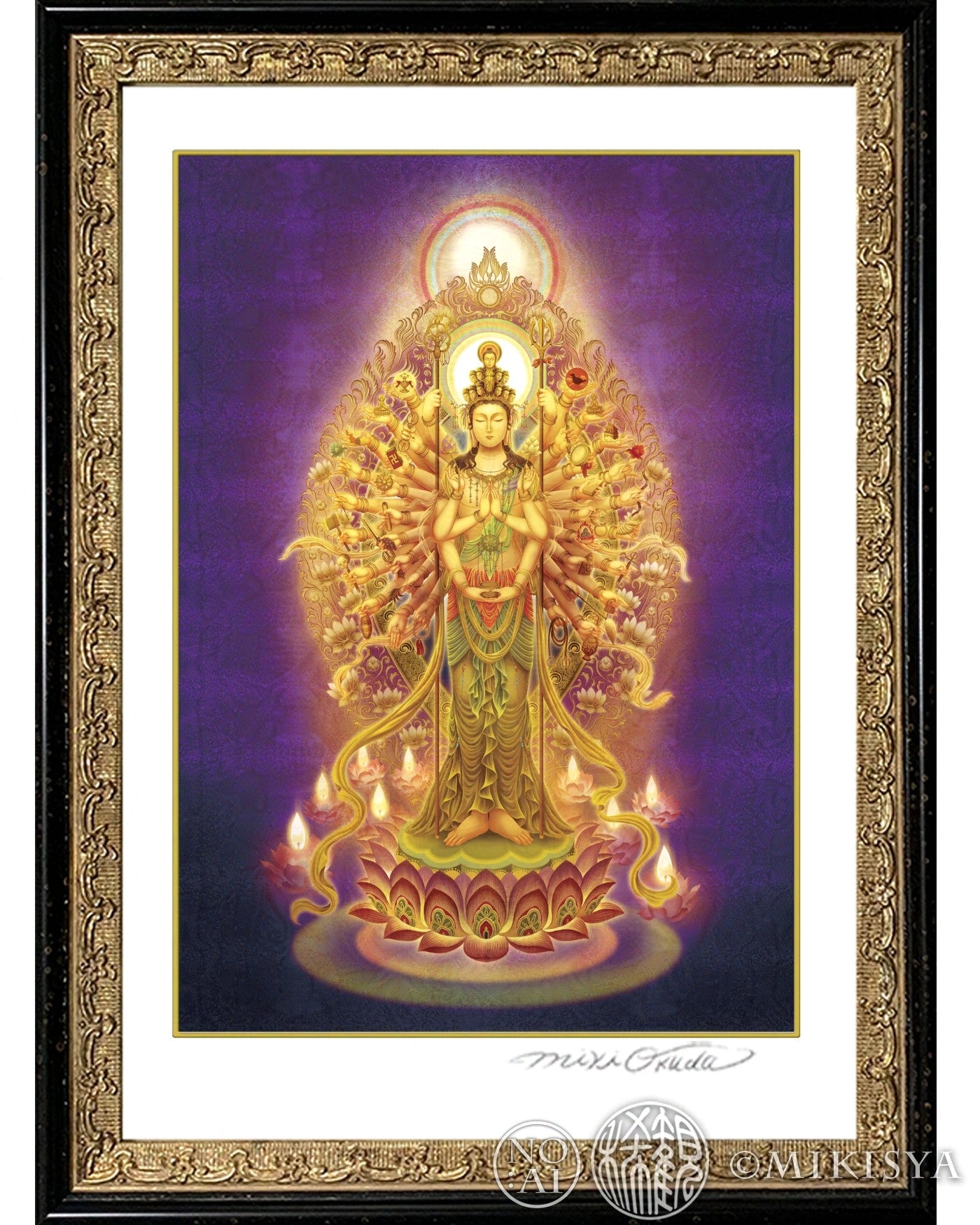 千手観音菩薩 開運絵 仏画 ジクレー版画 スピリチュアル SS~Mサイズ