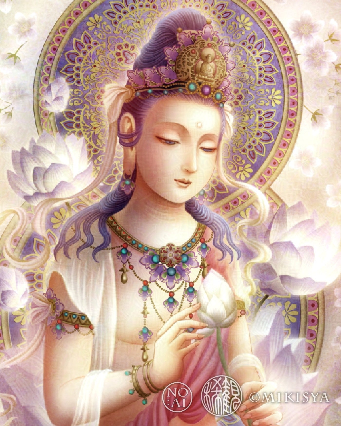 観音菩薩 聖観音 開運絵 仏画 ジクレー版画 スピリチュアル SS~SMサイズ