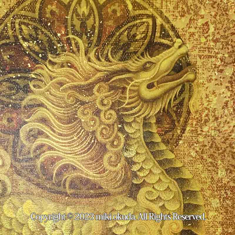 麒麟・(光稀)神獣イラストト 手彩色ジクレー版画 スピリチュアル 輝く顔料で一枚ずつエネルギーを加筆