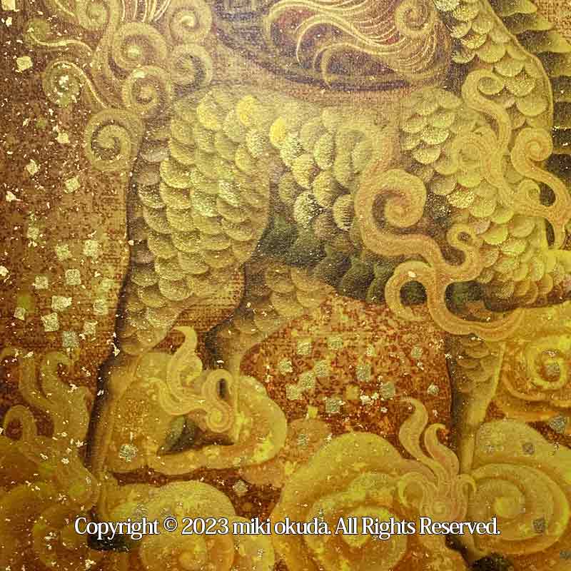 麒麟・(光稀)神獣イラストト 手彩色ジクレー版画 スピリチュアル 輝く顔料で一枚ずつエネルギーを加筆