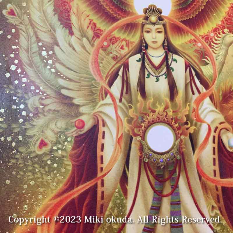 天照大御神(光稀) 開運絵 手彩色ジクレー版画 スピリチュアル 輝く顔料で一枚ずつエネルギーを加筆