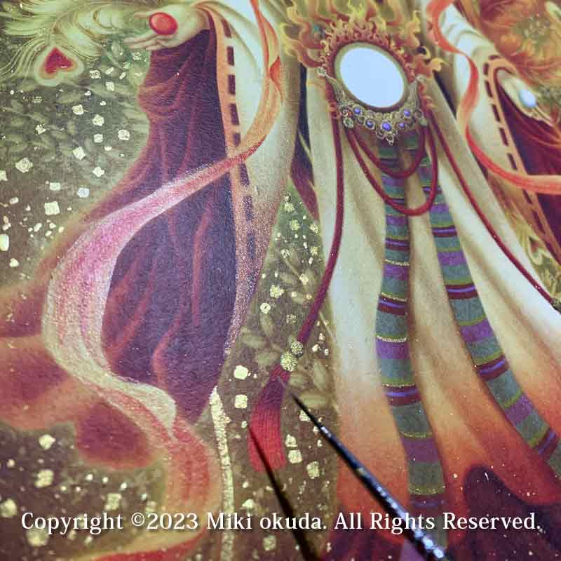 天照大御神(光稀) 開運絵 手彩色ジクレー版画 スピリチュアル 輝く顔料で一枚ずつエネルギーを加筆