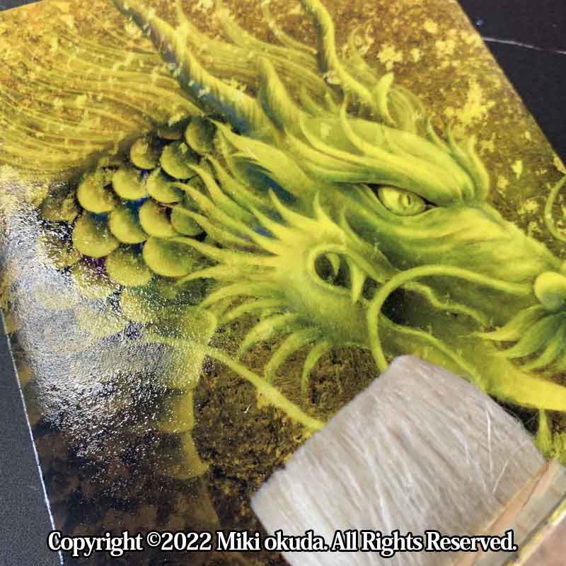 金龍(覚醒の龍・光稀)龍神様 かっこいい龍のイラスト 手彩色ジクレー版画 スピリチュアル 輝く顔料で一枚ずつエネルギーを加筆