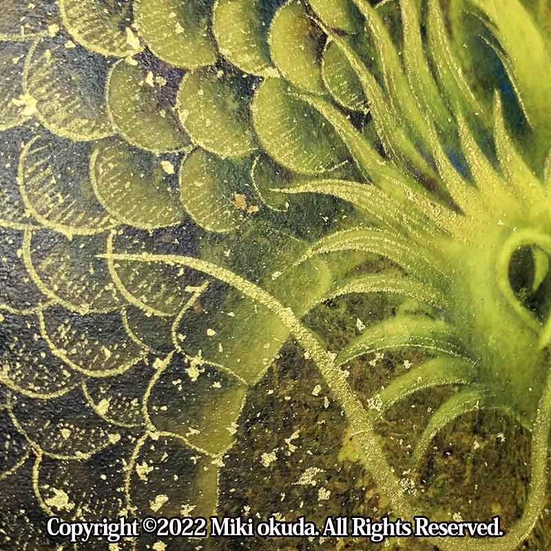 金龍(覚醒の龍・光稀)龍神様 かっこいい龍のイラスト 手彩色ジクレー版画 スピリチュアル 輝く顔料で一枚ずつエネルギーを加筆