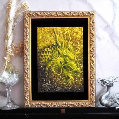 金龍(覚醒の龍・光稀）龍神様 かっこいい龍のイラスト 手彩色ジクレー版画 スピリチュアル 輝く顔料で一枚ずつエネルギーを加筆