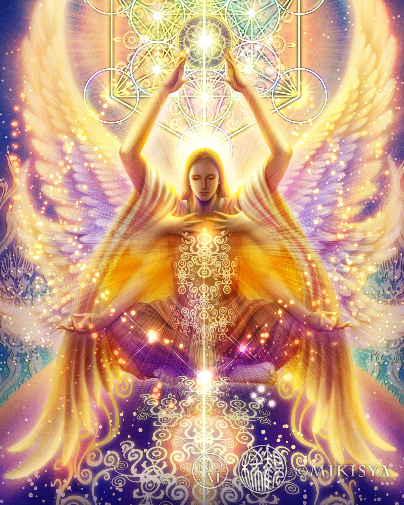 大天使メタトロンと神聖幾何学｜導きと調和の天使 − 光のジクレー版画［SS～Mサイズ］
