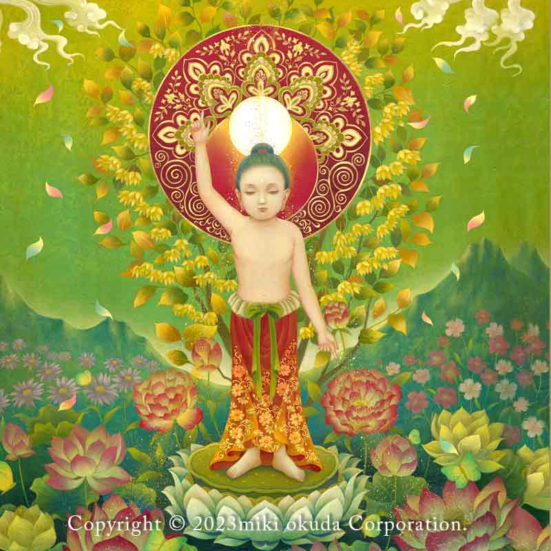 花まつり～釈迦誕生図　開運絵 仏画 ジクレー版画 スピリチュアル SS～Mサイズ