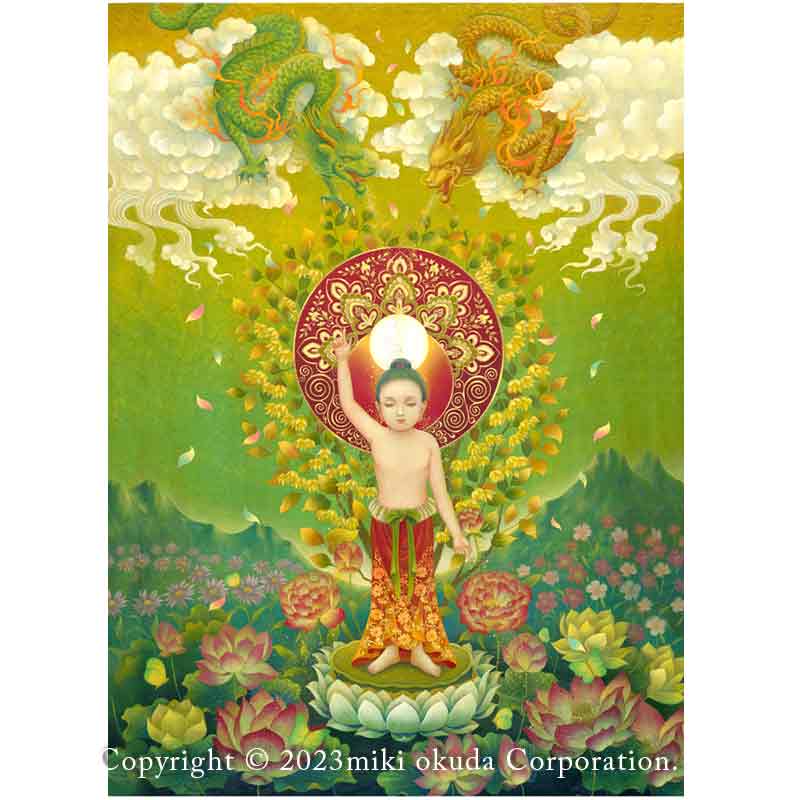 花まつり～釈迦誕生図　開運絵 仏画 ジクレー版画 スピリチュアル SS～Mサイズ