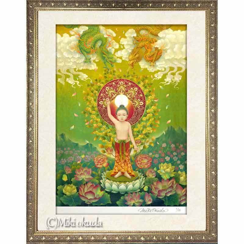 花まつり～釈迦誕生図　開運絵 仏画 ジクレー版画 スピリチュアル SS～Mサイズ