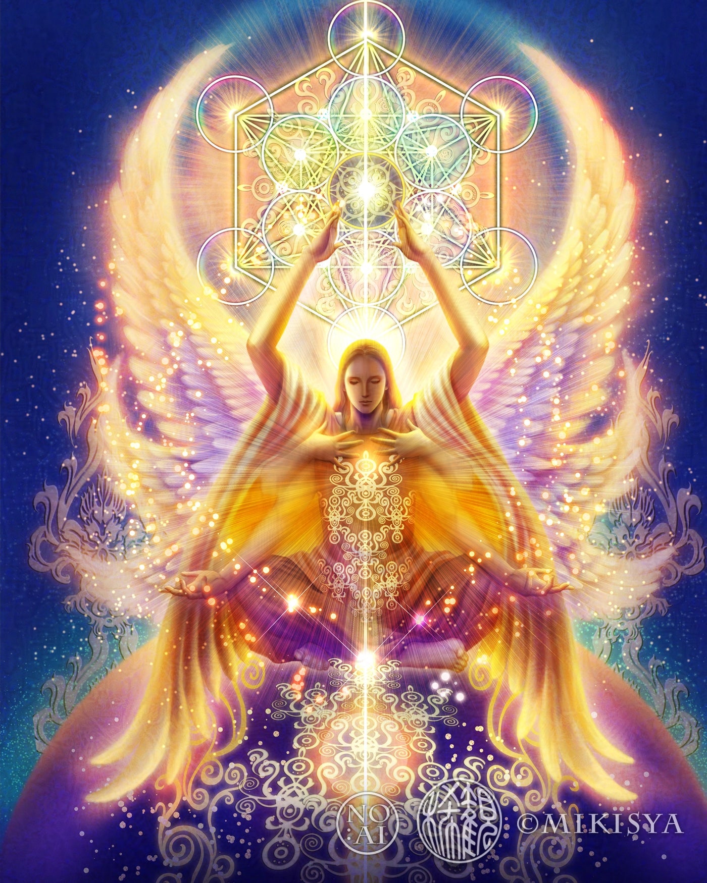 大天使メタトロンと神聖幾何学｜導きと調和の天使 − 光のジクレー版画［SS～Mサイズ］