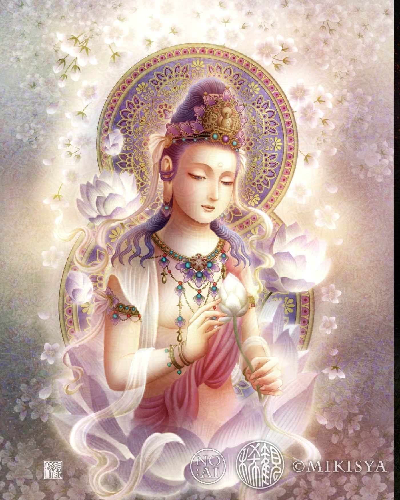 観音菩薩 聖観音 開運絵 仏画 ジクレー版画 スピリチュアル SS～SMサイズ