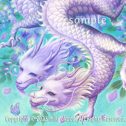 紫龍(藤) 龍神様 可愛い龍イラスト ジクレー版画  スピリチュアル SS～Mサイズ