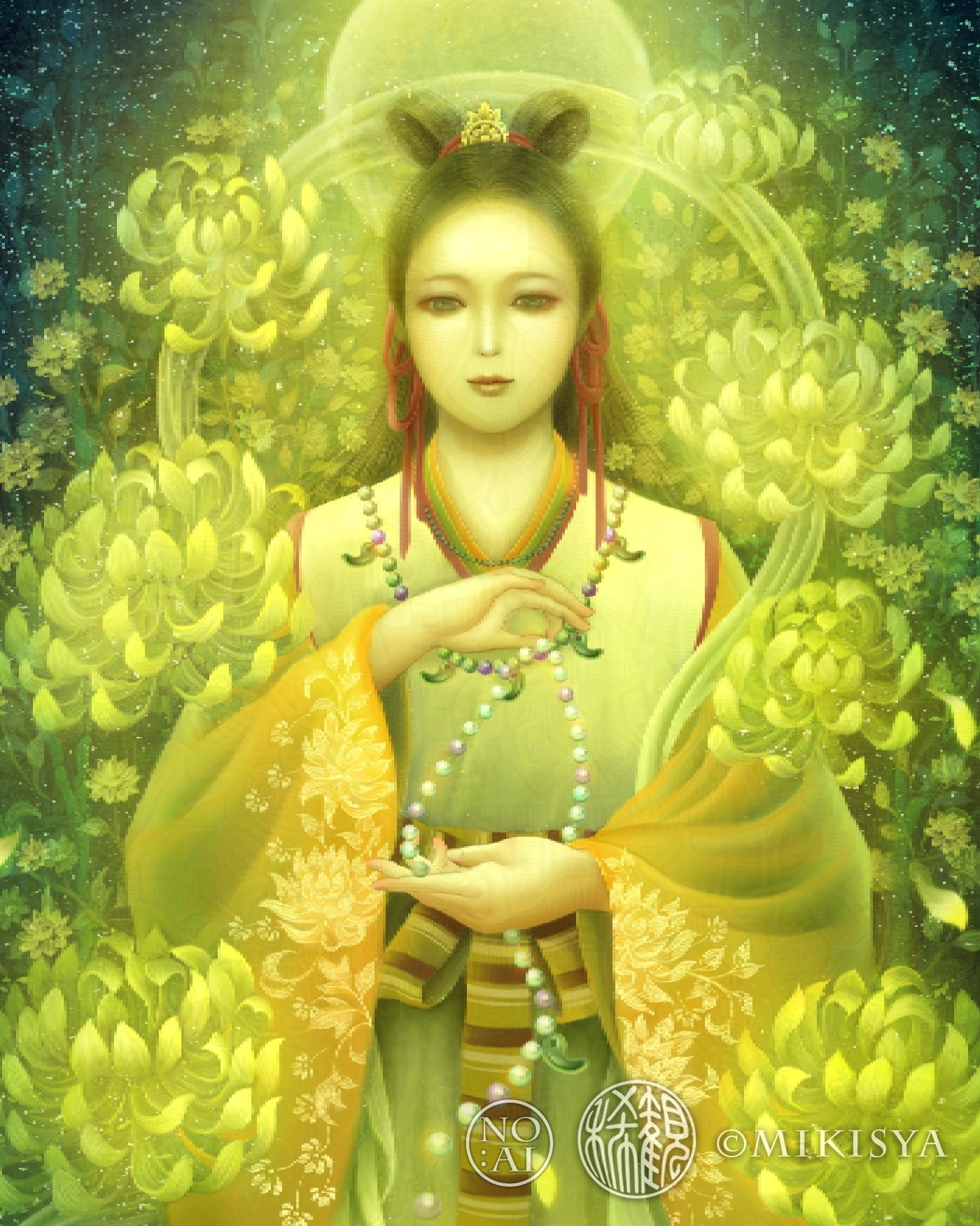 開運絵画　龍神様　ガネーシャ　蓮の花　チャクラカラー　菊地理姫様　天界の風景 菊 理 媛 神 イラスト dark 菊理媛尊 くくりひめのみこと 神様の絵