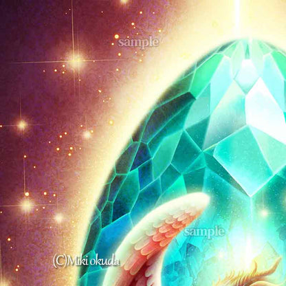 （クリスタルの龍） うつくしい・可愛い龍のイラスト ジクレー版画 スピリチュアル SS～Sサイズ