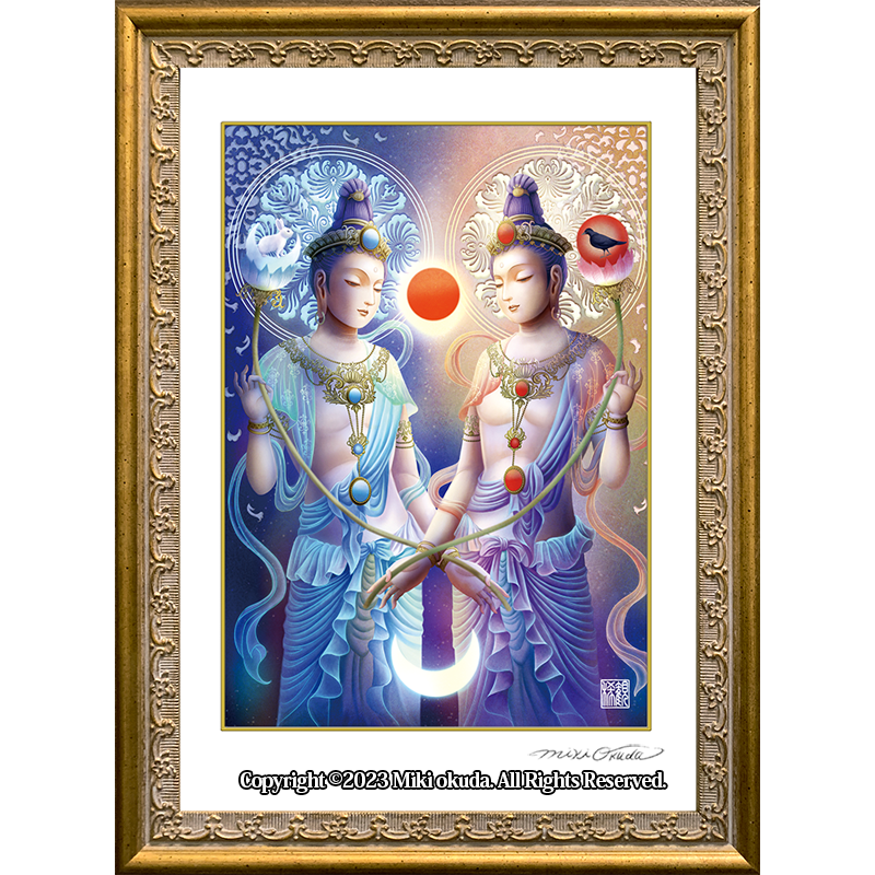 日光菩薩・月光菩薩 開運絵 仏画 ジクレー版画 スピリチュアル SS～Mサイズ