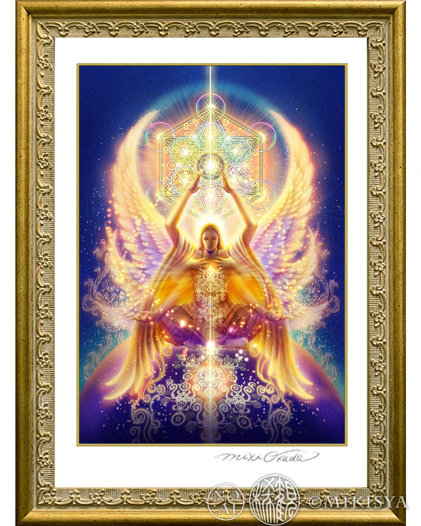 大天使メタトロンと神聖幾何学｜導きと調和の天使 − 光のジクレー版画［SS～Mサイズ］