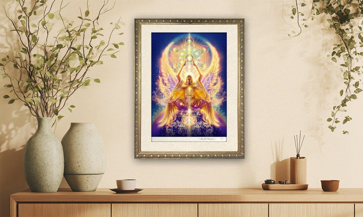 大天使メタトロンと神聖幾何学｜導きと調和の天使 − 光のジクレー版画［SS～Mサイズ］