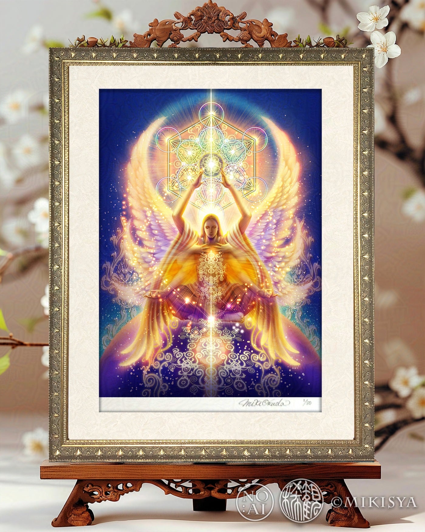 大天使メタトロンと神聖幾何学｜導きと調和の天使 − 光のジクレー版画［SS～Mサイズ］