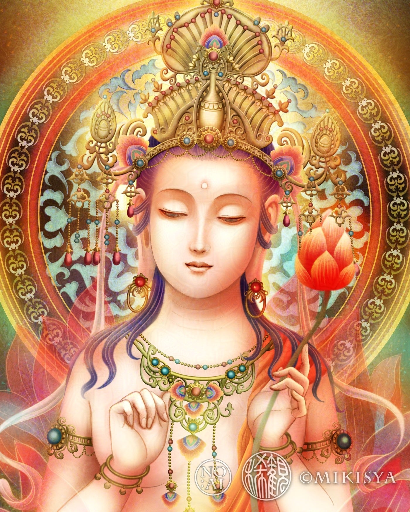 大勢至菩薩（だいせいしぼさつ）｜智慧の光で導く神仏画 − ジクレー版画［SS～Sサイズ