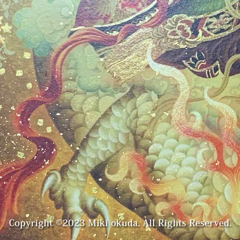 弁才天・弁財天 (光稀） 七福神  開運絵  手彩色ジクレー版画 スピリチュアル 輝く顔料で一枚ずつエネルギーを加筆