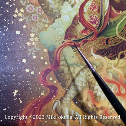 弁才天・弁財天 (光稀） 七福神  開運絵  手彩色ジクレー版画 スピリチュアル 輝く顔料で一枚ずつエネルギーを加筆