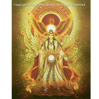 天照大御神(光稀） 開運絵  手彩色ジクレー版画 スピリチュアル 輝く顔料で一枚ずつエネルギーを加筆