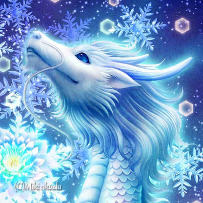 白龍(雪) 龍神様 可愛い龍イラスト ジクレー版画  スピリチュアル SS～Sサイズ