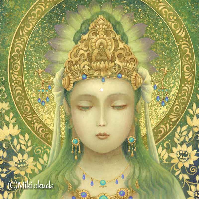 観音菩薩・緑の合掌観音 (通常版） 開運絵 仏画 ジクレー版画 スピリチュアル SS～Sサイズ